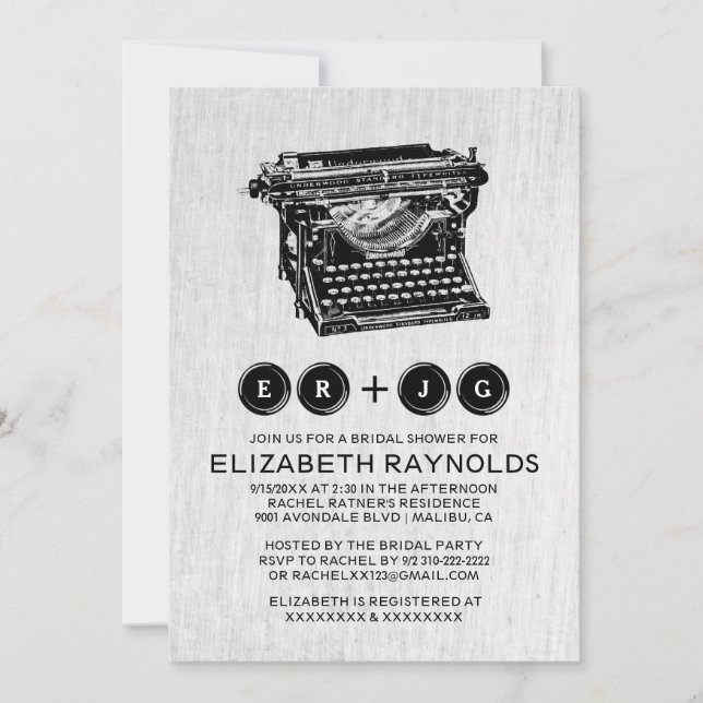 Old Typewriter Keys Bridal Shower Invitations (Front)