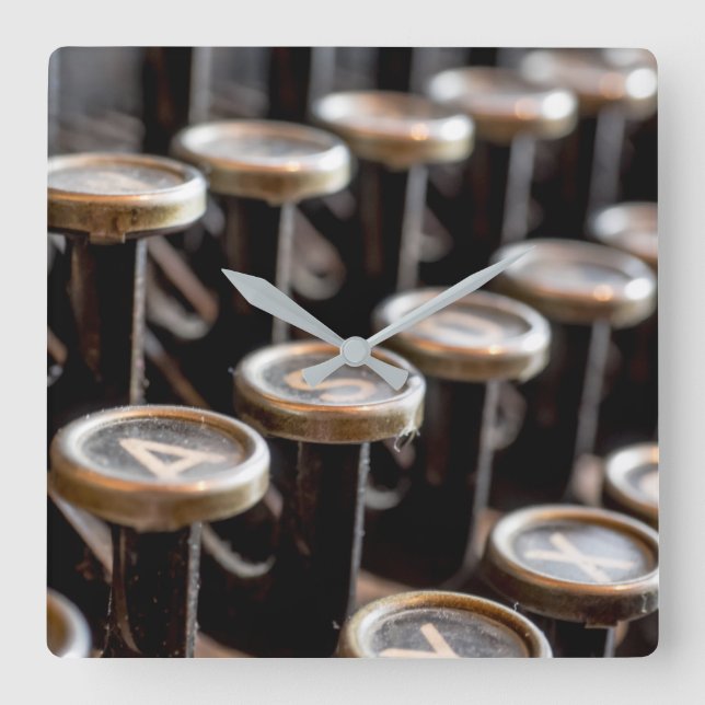 Old Typewriter Keys Square Wall Clock (Front)