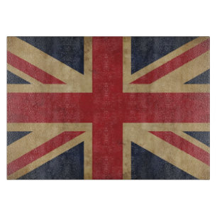 Old Union Jack Flag Glass Cutting Board