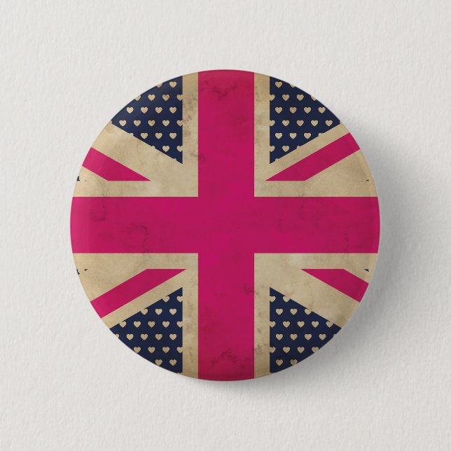 Old Union Jack in Pink Flag Button Badge (Front)