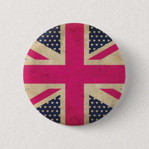 Old Union Jack in Pink Flag Button Badge