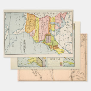 Old US Maps:  Revolution, Civil War, and 1880 Wrapping Paper Sheet