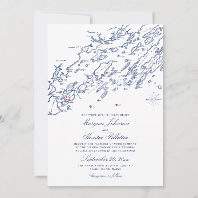 OLD VERSION Casco Bay Map Wedding Invitation (Front)