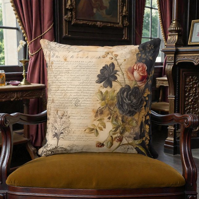 Old Victorian Black Floral Cushion (Creator Uploaded)