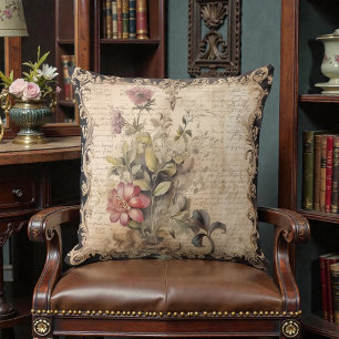 Old Victorian Black Floral Cushion