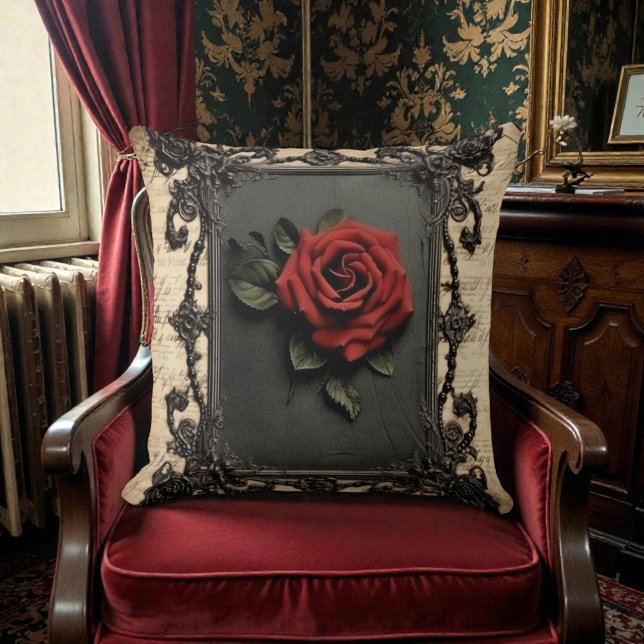 Old Victorian Black with Red Rose Cushion (Creator Uploaded)