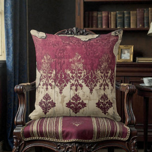 Old Victorian Dark Red Maroon Floral Cushion