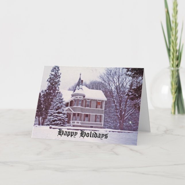Old Victorian House at Christmas Holiday Card (Front)