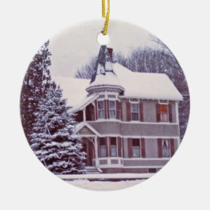 Old Victorian House with Customisable Text on Back Ceramic Tree Decoration