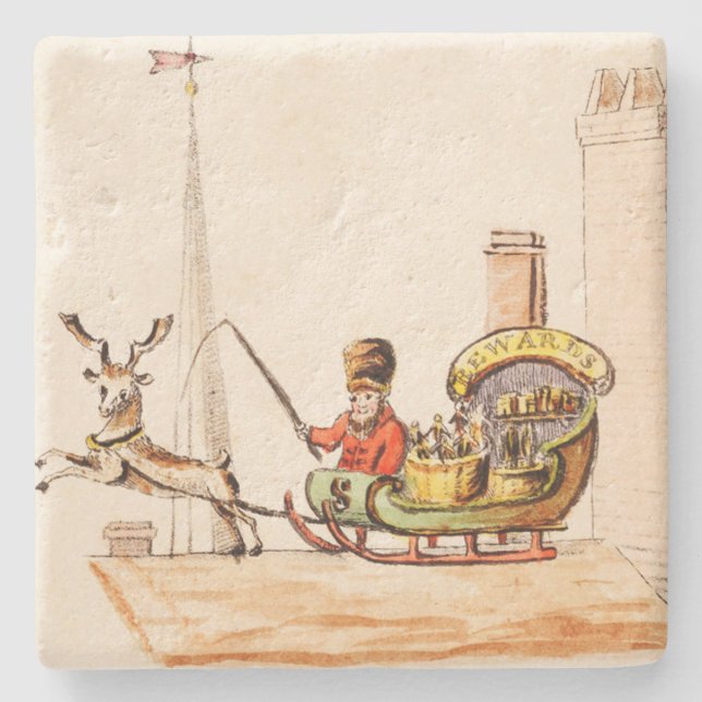 Old Victorian Santa Claus Christmas Stone Coaster (Front)