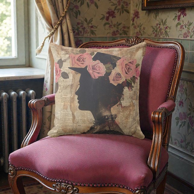 Old Victorian Silouette with Pink Roses Cushion (Creator Uploaded)