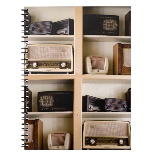 Old Vintage 1950's Radios on Shelves Notebook (Front)