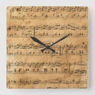 Old Vintage Antique Music Sheet-15 Square Wall Clock