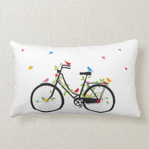 Old vintage bicycle with flowers and birds lumbar cushion