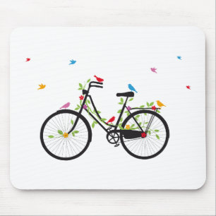 Old vintage bicycle with flowers and birds mouse pad