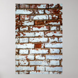 Old vintage brick wall with sprinkled white plaste poster