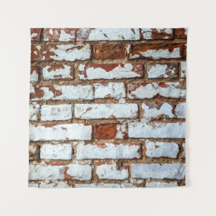 Old vintage brick wall with sprinkled white plaste tapestry