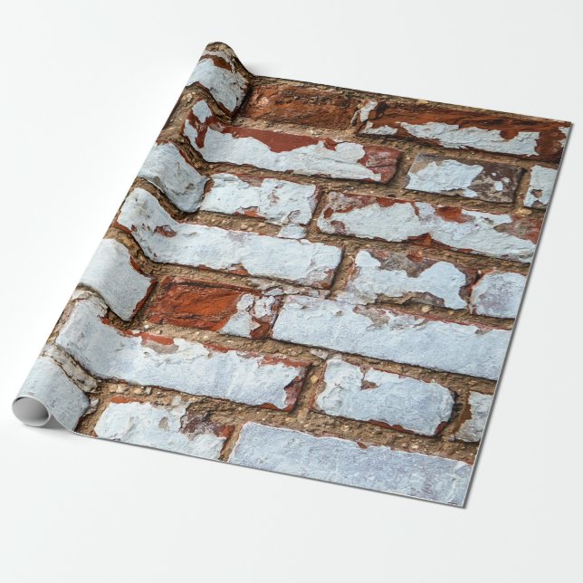 Old vintage brick wall with sprinkled white plaste wrapping paper (Unrolled)