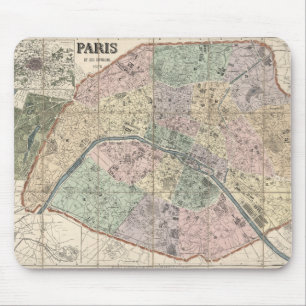 Old Vintage City Map of Paris, France Europe Mouse Pad