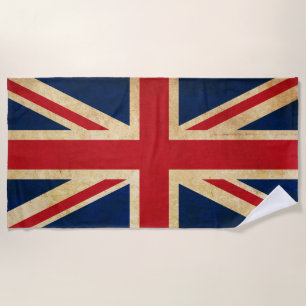 Old Vintage Grunge United Kingdom Flag Union Jack Beach Towel