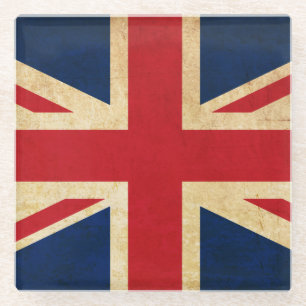 Old Vintage Grunge United Kingdom Flag Union Jack Glass Coaster