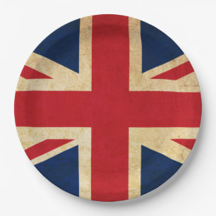 Old Vintage Grunge United Kingdom Flag Union Jack Paper Plate