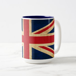 Old Vintage Grunge United Kingdom Flag Union Jack Two-Tone Coffee Mug