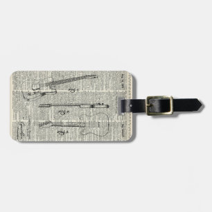 Old Vintage Guitar Illustration On Dictionary Page Luggage Tag