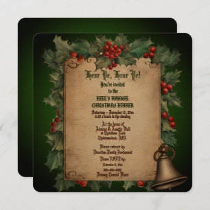 Old Vintage Holly Christmas Dinner Invitation