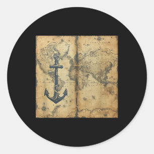 Old Vintage Nautical Pirate Sailboat Anchor Sea Oc Classic Round Sticker