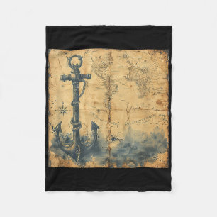 Old Vintage Nautical Pirate Sailboat Anchor Sea Oc Fleece Blanket