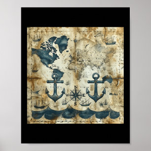 Old Vintage Nautical Pirate Sailboat Anchor Sea Oc Poster