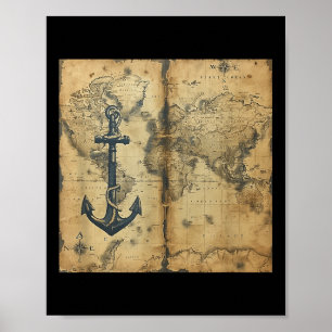 Old Vintage Nautical Pirate Sailboat Anchor Sea Oc Poster