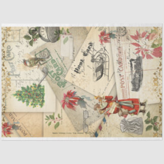 Old Vintage Postcards Christmas Santa Decoupage Tissue Paper