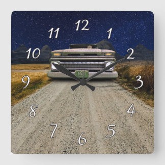 Old Vintage Rat Rod Pickup Truck Zombie Driver Square Wall Clock