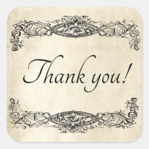 Old Vintage Scroll Work Parchment Thank you Square Sticker