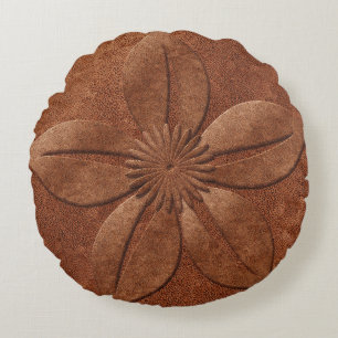 Old Vintage Style Copper Light Textured Flower Round Cushion