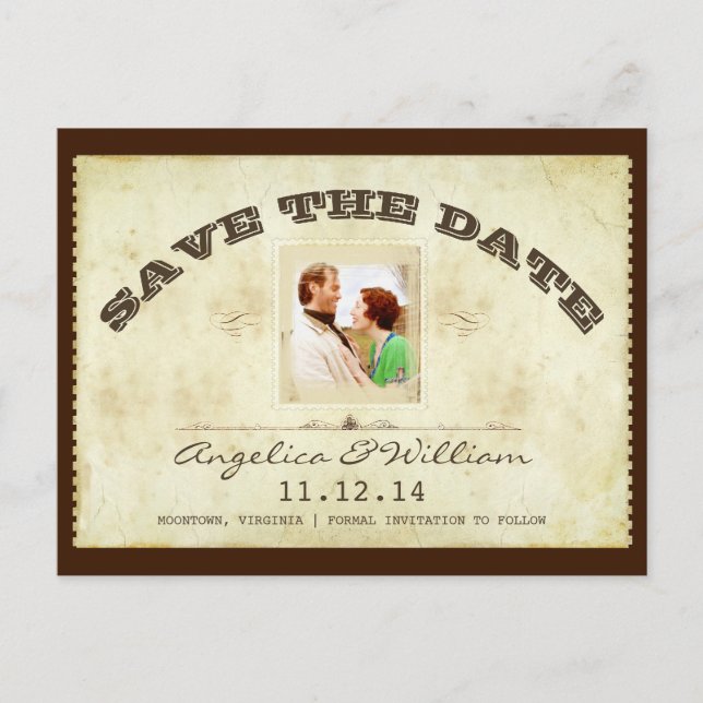 old vintage ticket  photo save the date postcards (Front)