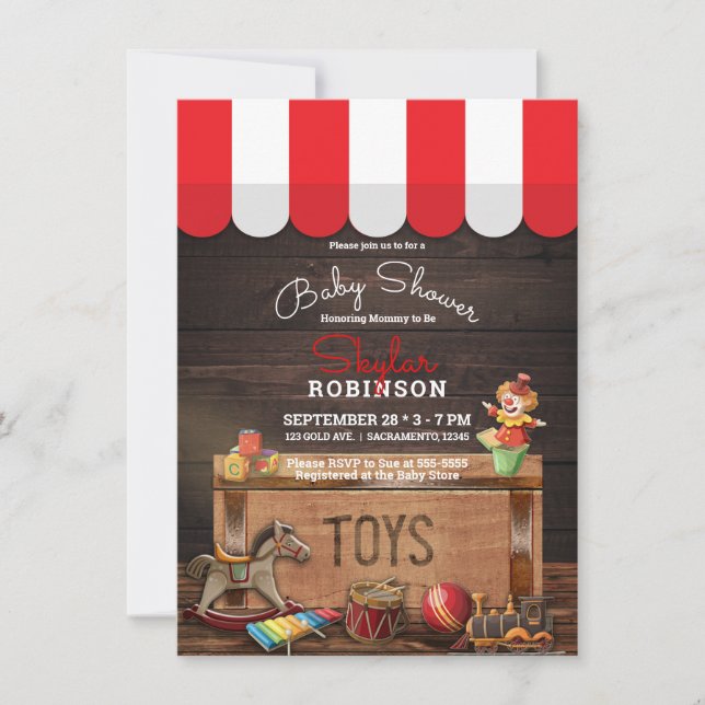 Old Vintage Toys Wooden Toybox Baby Shower Invitation (Front)