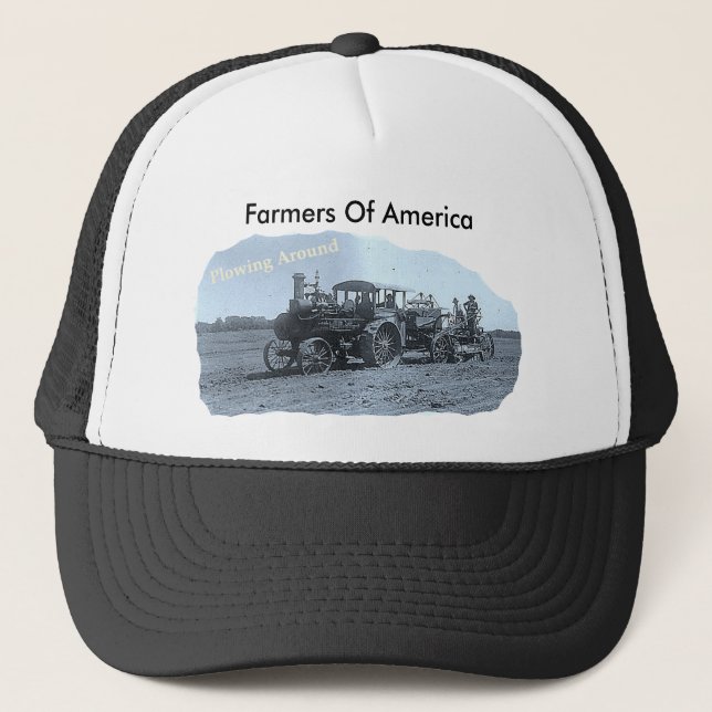 Old Vintage Tractor Ploughing Trucker Hat (Front)