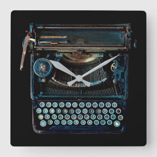 old vintage typewriter keyboard grunge writer square wall clock