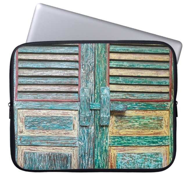 old vintage wooden door laptop sleeve (Front)