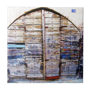 Old Vintage Wooden Greek Door, Crete Greece Ceramic Tile