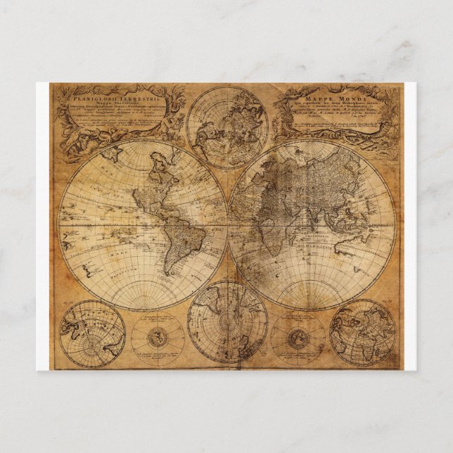 Old Vintage World Map Postcard (Front)