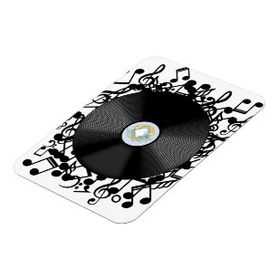 Old Vinyl Record and musical notes Magnet
