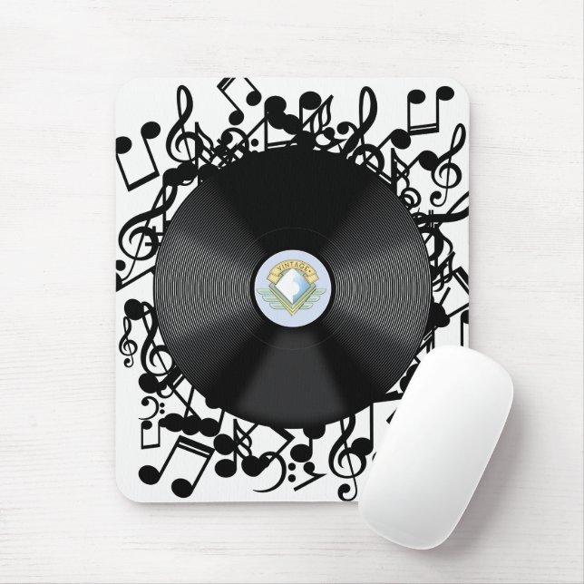 Old Vinyl Record and musical notes Mouse Pad (With Mouse)
