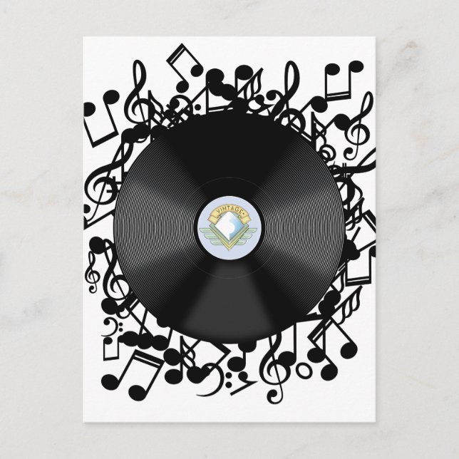 Old Vinyl Record and musical notes Postcard (Front)