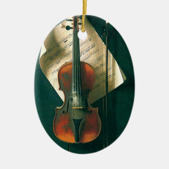 Old Violin Still Life by William Michael Harnett Ceramic Ornament (Front)