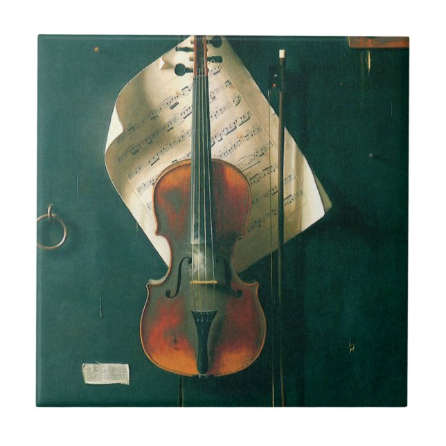 Old Violin Still Life by William Michael Harnett Ceramic Tile (Front)