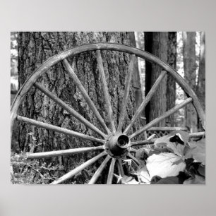 Old Wagon Wheel Black And White Print